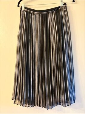 Banana Republic Black and White Striped Pleated Midi Skirt